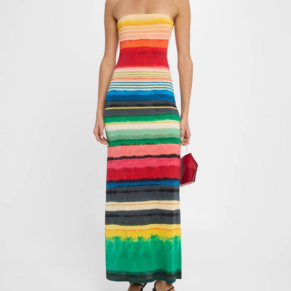 Alice + Olivia Rainbow Reef Delora Strapless Midi Dress